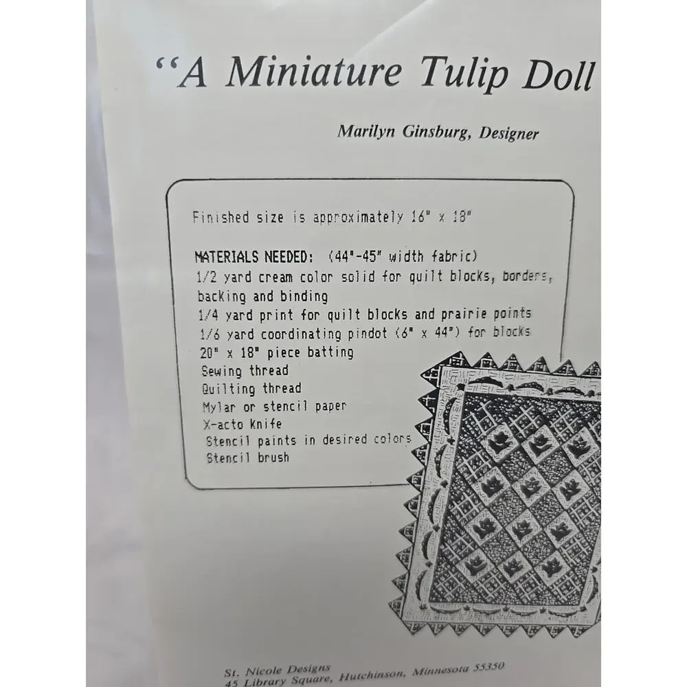 St. Nicole Designs Doll Quilt Pattern Christmas Tulips